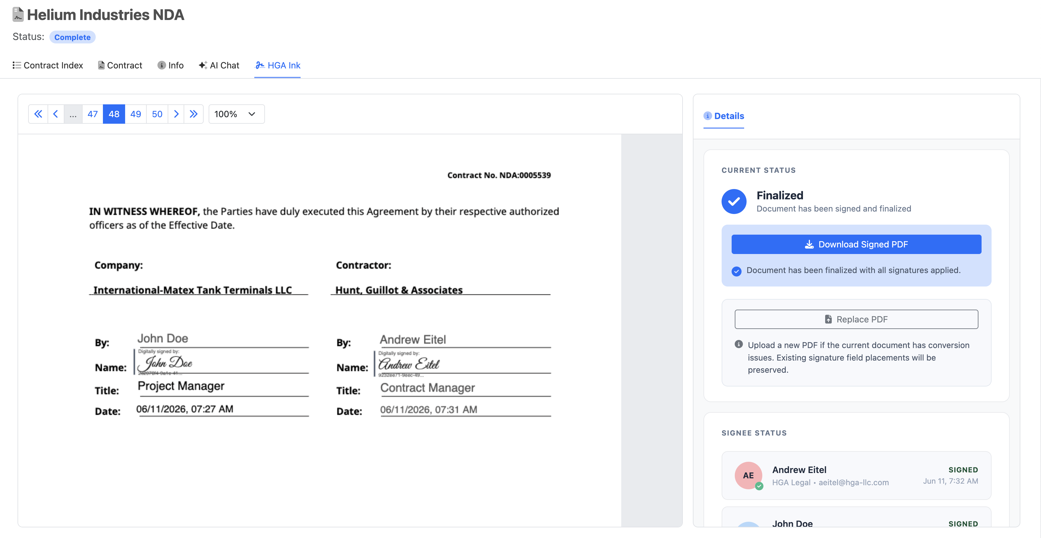 Completed signature with finalized document